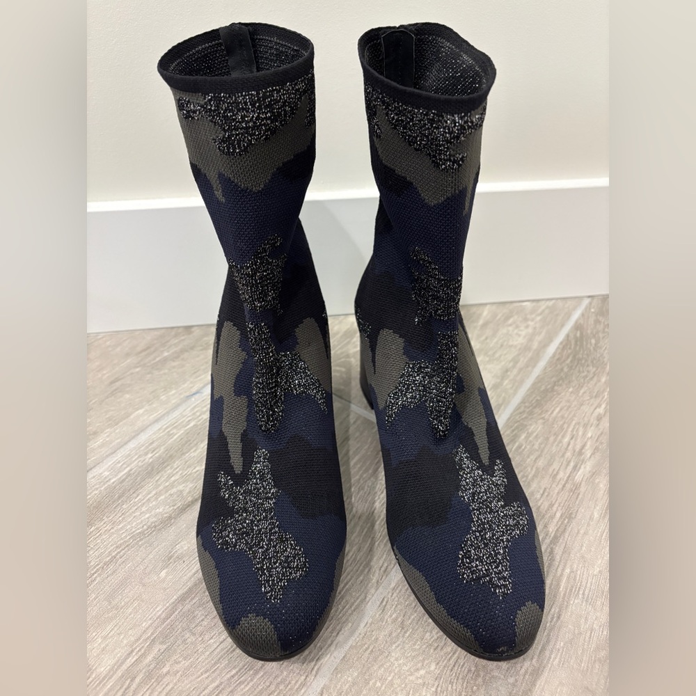Zadig & Voltaire Blue/Black Camouflage Print Canvas Heel Ankle Boots Size 8 (39) - Picture 5 of 12